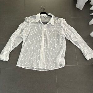 Long sleeve polka dot sheer Express Top white